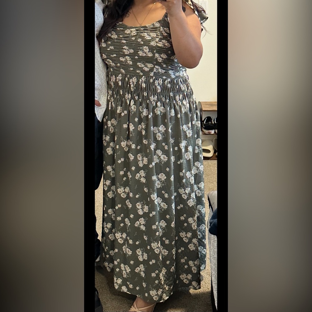 Elegant Floral Maxi Dress in Olive